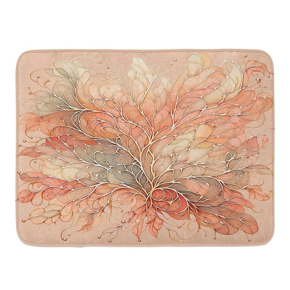 Peach Bath Mat, 32 X 20 Least Watercolor Plush Non Slip Salmon & Pale Sage Green